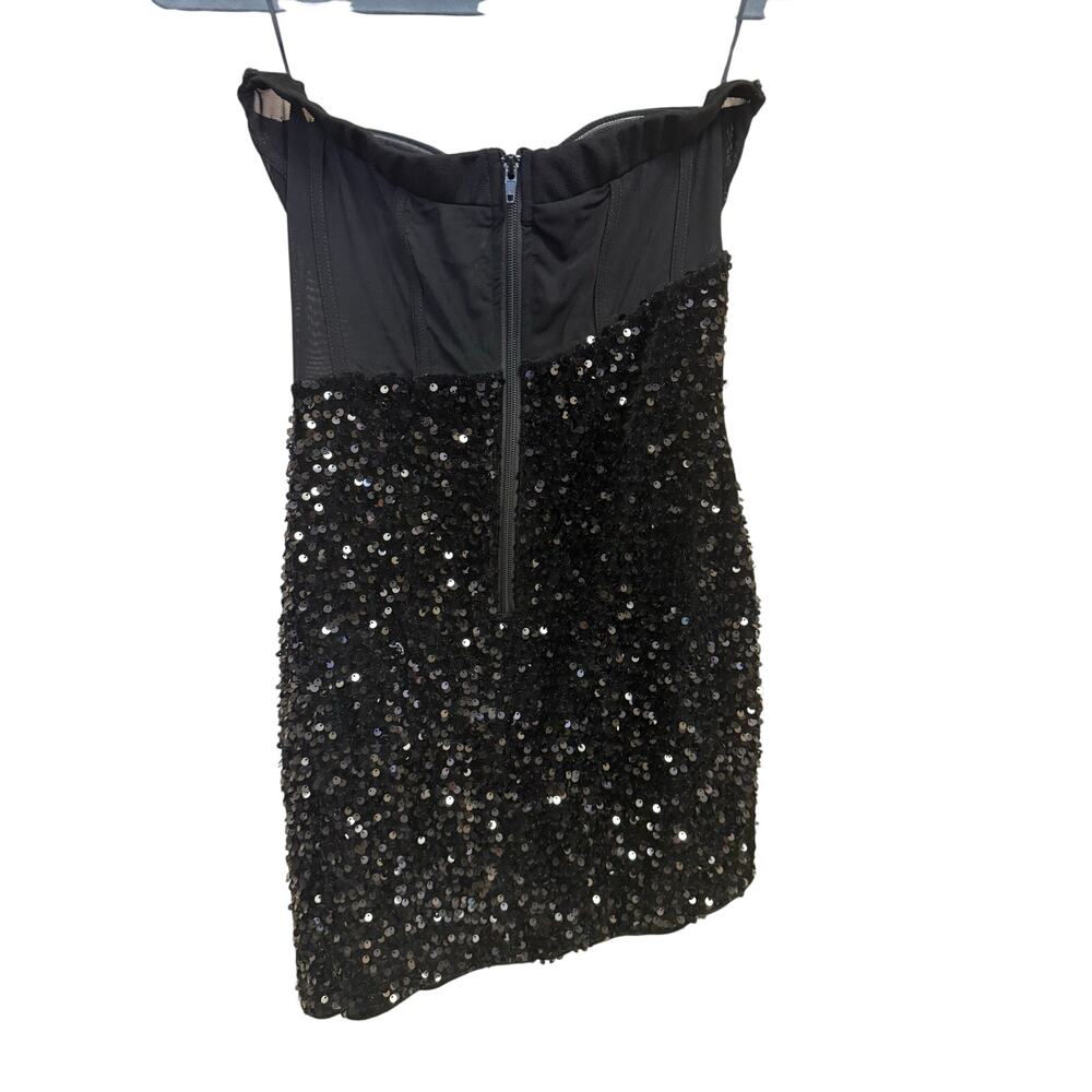 FASHION NOVA ASYMETRICAL BLACK SEQUIN CORSET BUSTIER MINI DRESS MEDIUM PARTY - Picture 5 of 7